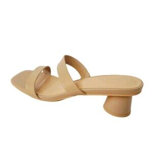 Women’s Beige Block Heel Sandals Slides New Minimalist Square Toe Size 7,5